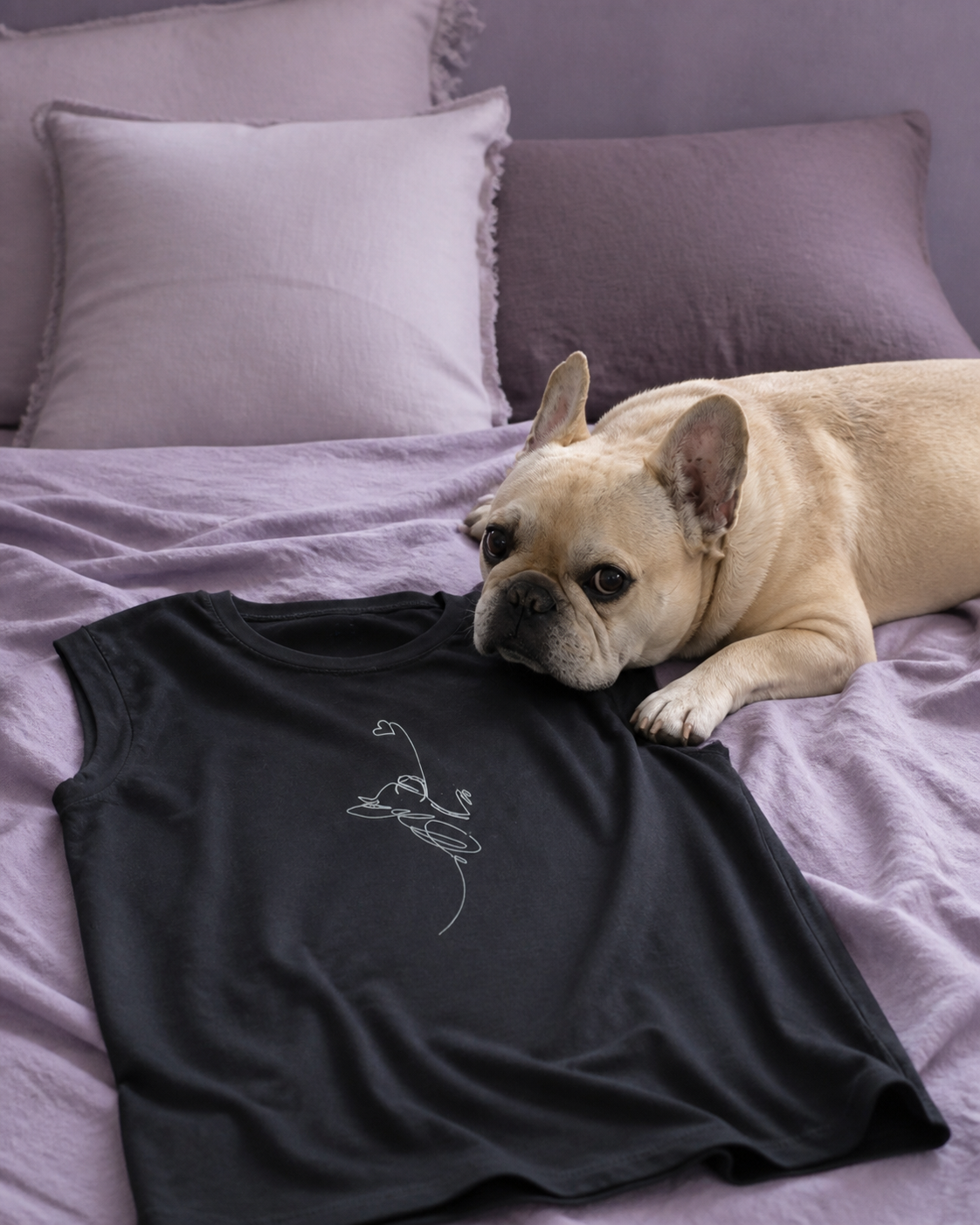 T-shirt nera in cotone con manica raccolta - linea cuore
