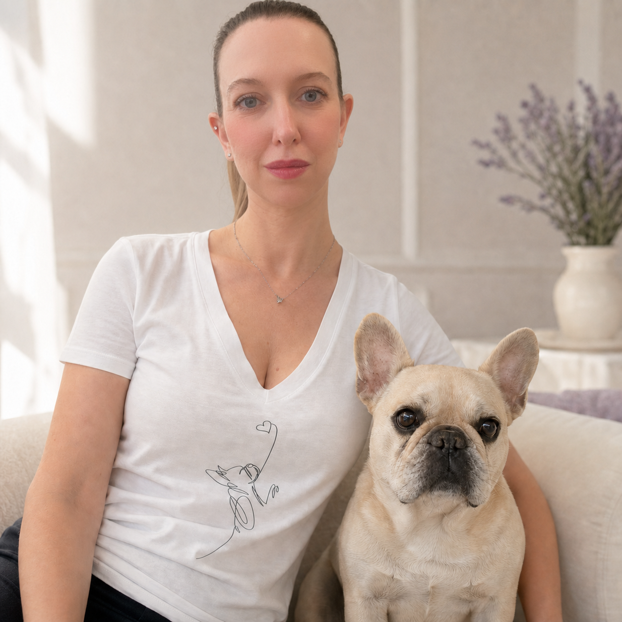T-shirt bianca scollo a V ampio - linea Cuore