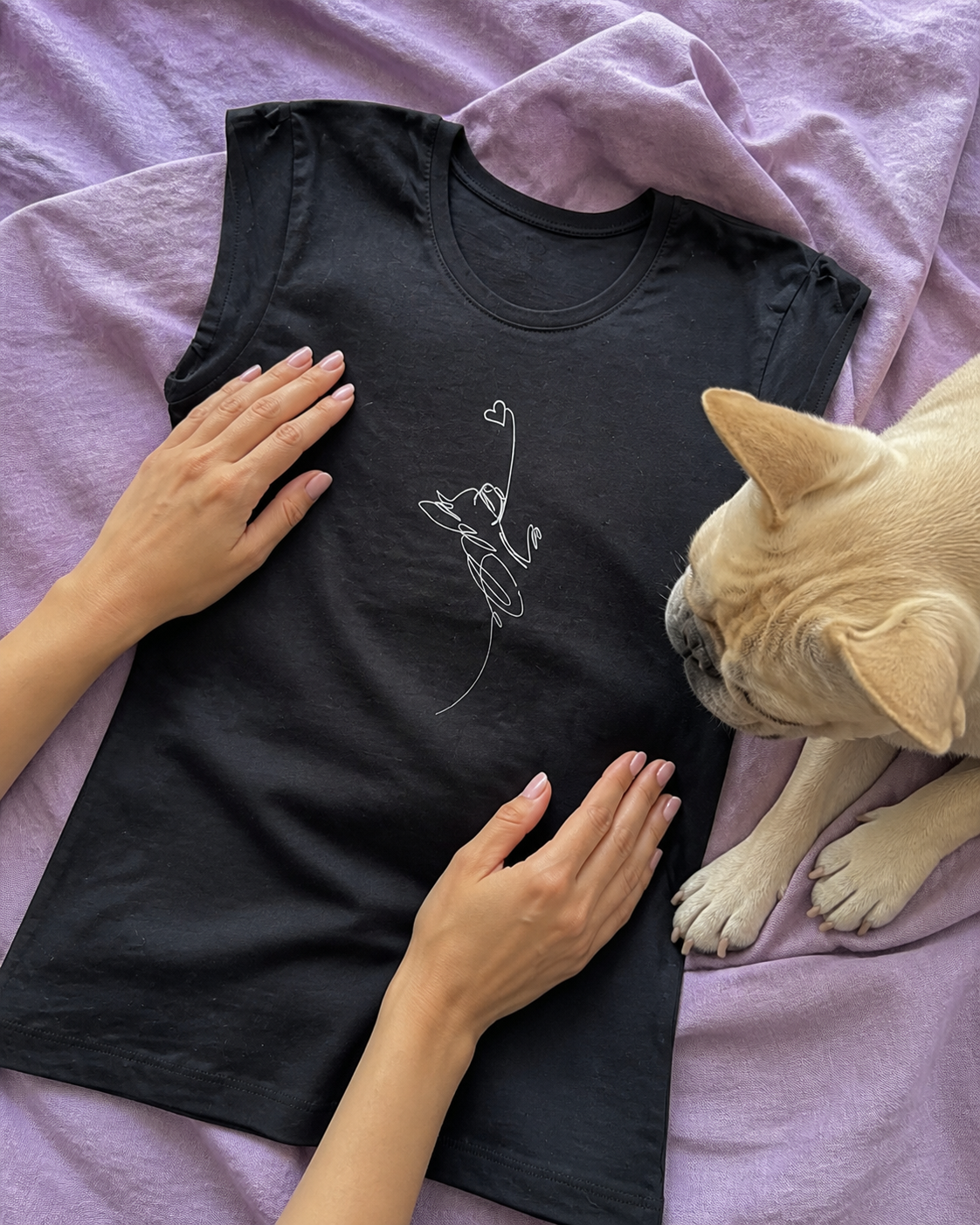 T-shirt nera in cotone con manica raccolta - linea cuore