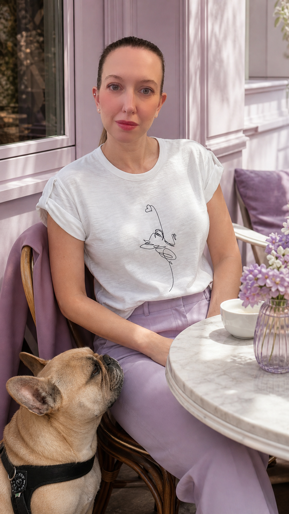 T-shirt donna in cotone con manica raccolta -  linea cuore