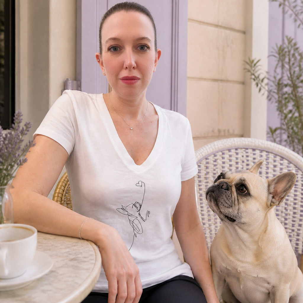 T-shirt bianca scollo a V ampio - linea Cuore