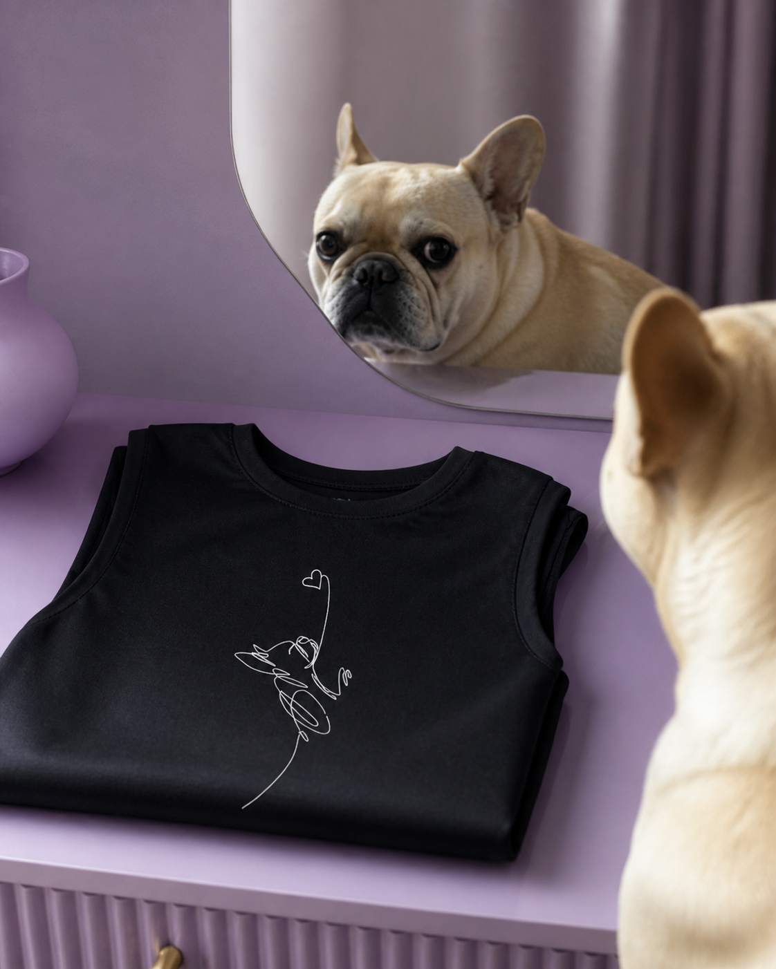 T-shirt nera in cotone con manica raccolta - linea cuore
