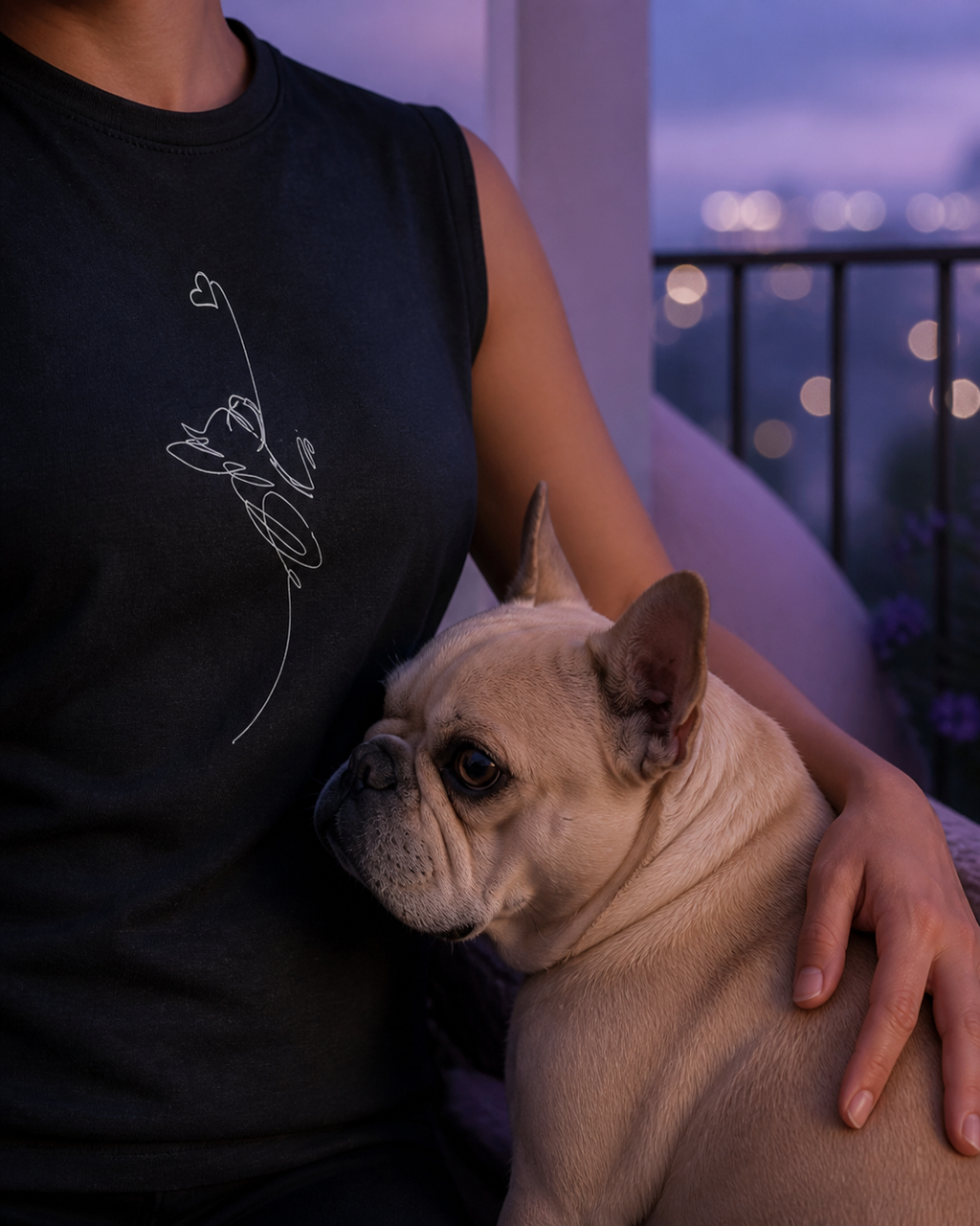 T-shirt nera in cotone con manica raccolta - linea cuore