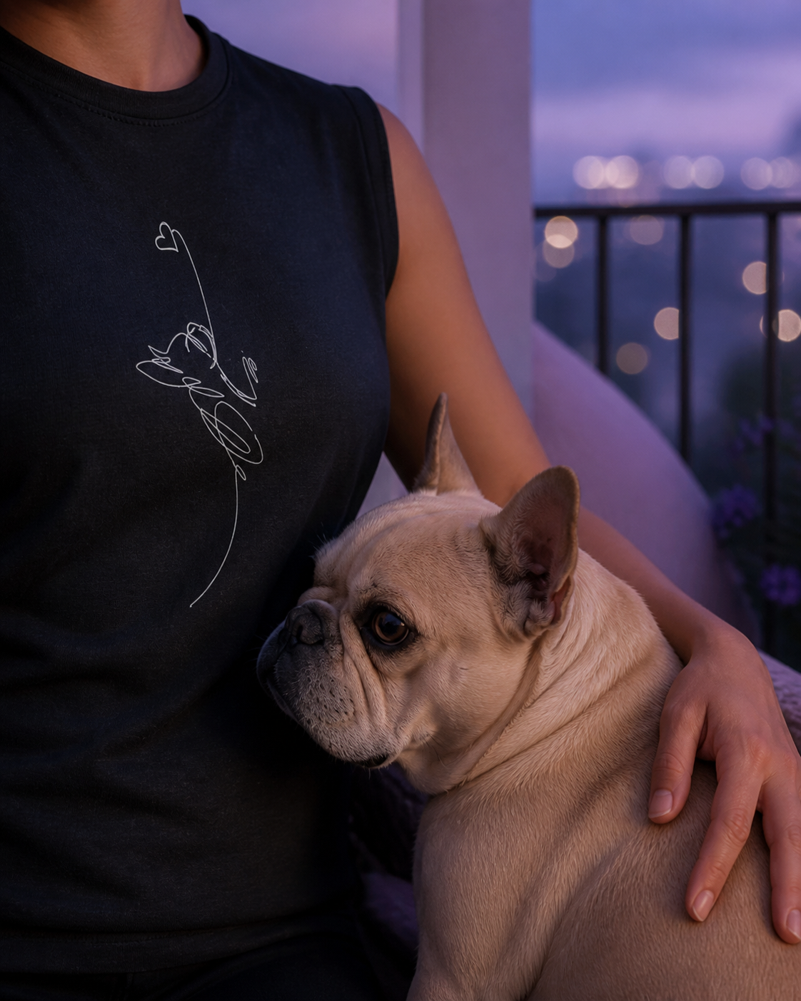 T-shirt nera in cotone con manica raccolta - linea cuore