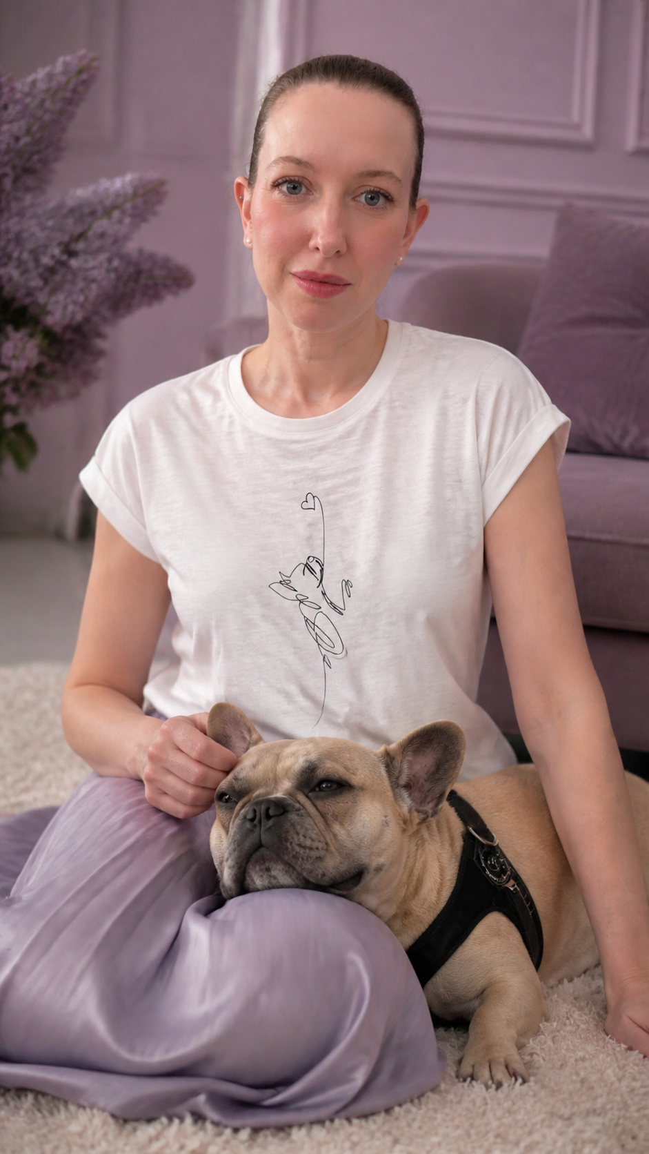 T-shirt donna in cotone con manica raccolta -  linea cuore