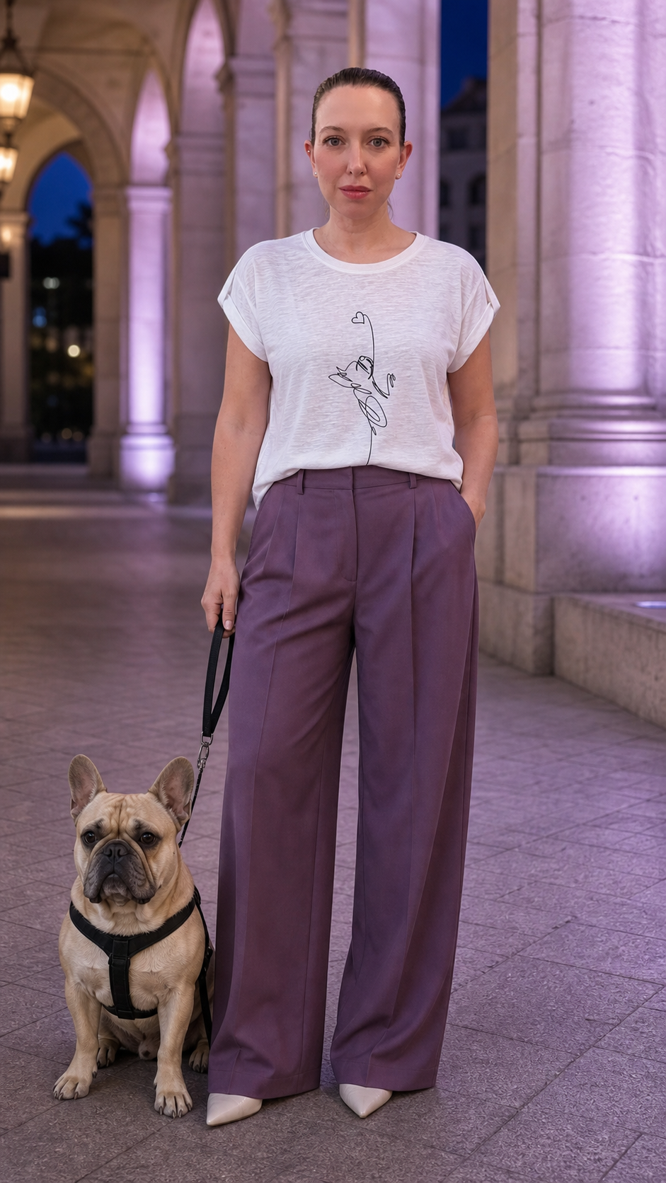 T-shirt donna in cotone con manica raccolta -  linea cuore