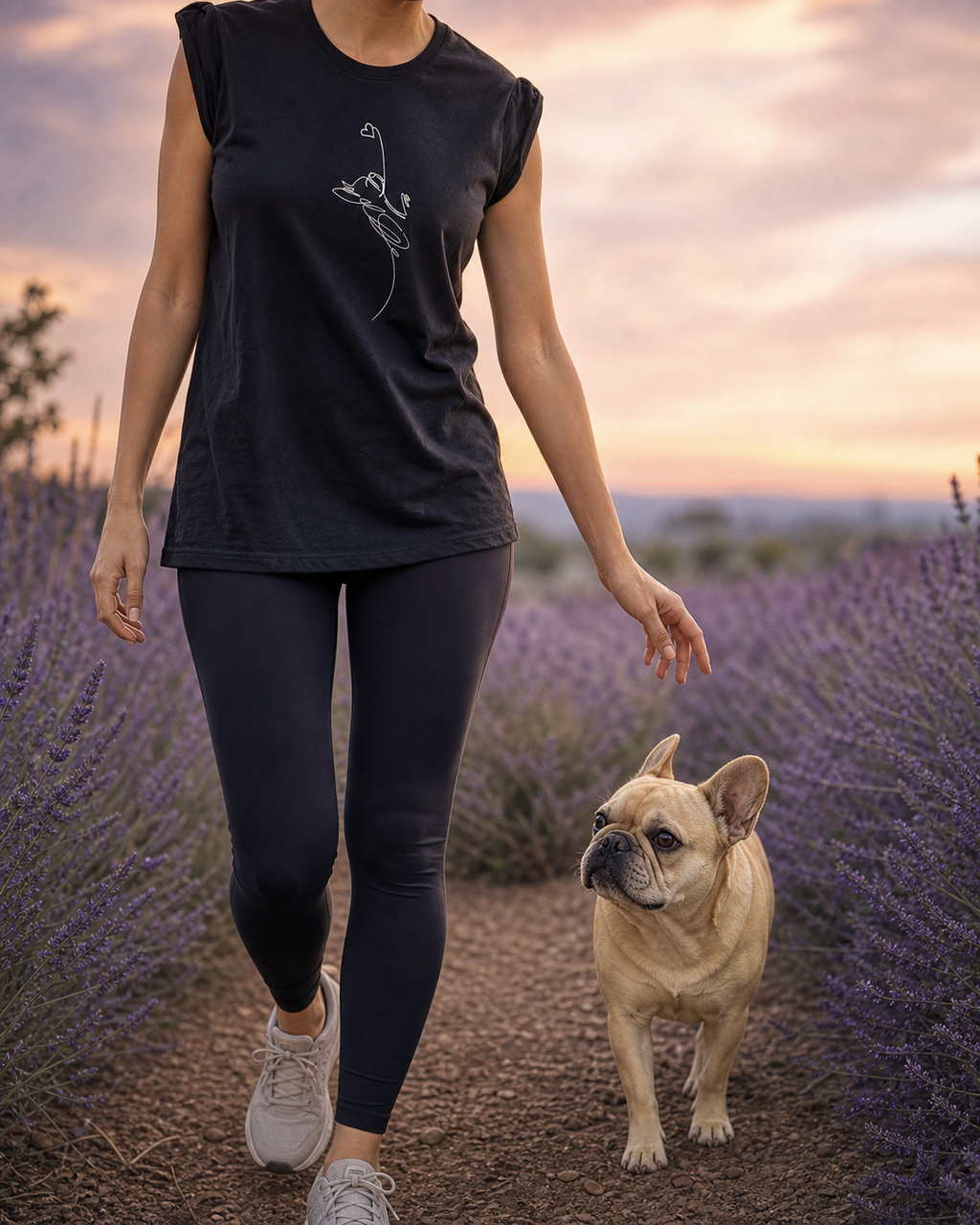 T-shirt nera in cotone con manica raccolta - linea cuore