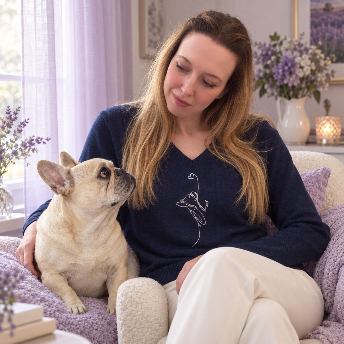 Maglioncino con collo a V blu navy – Linea Cuore