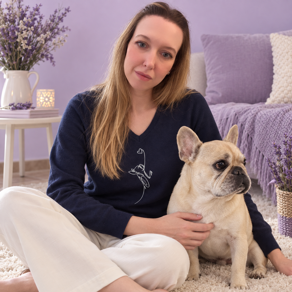 Maglioncino con collo a V blu navy – Linea Cuore