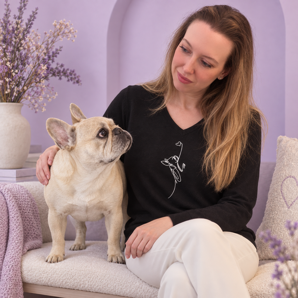 Maglioncino con collo a V nero – Linea Cuore
