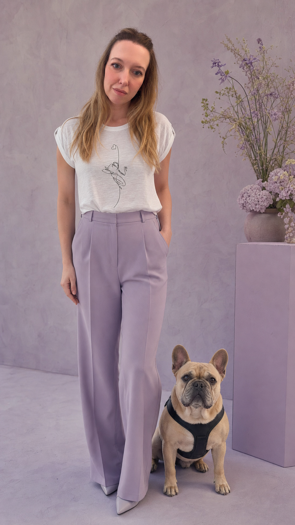 T-shirt donna in cotone con manica raccolta -  linea cuore