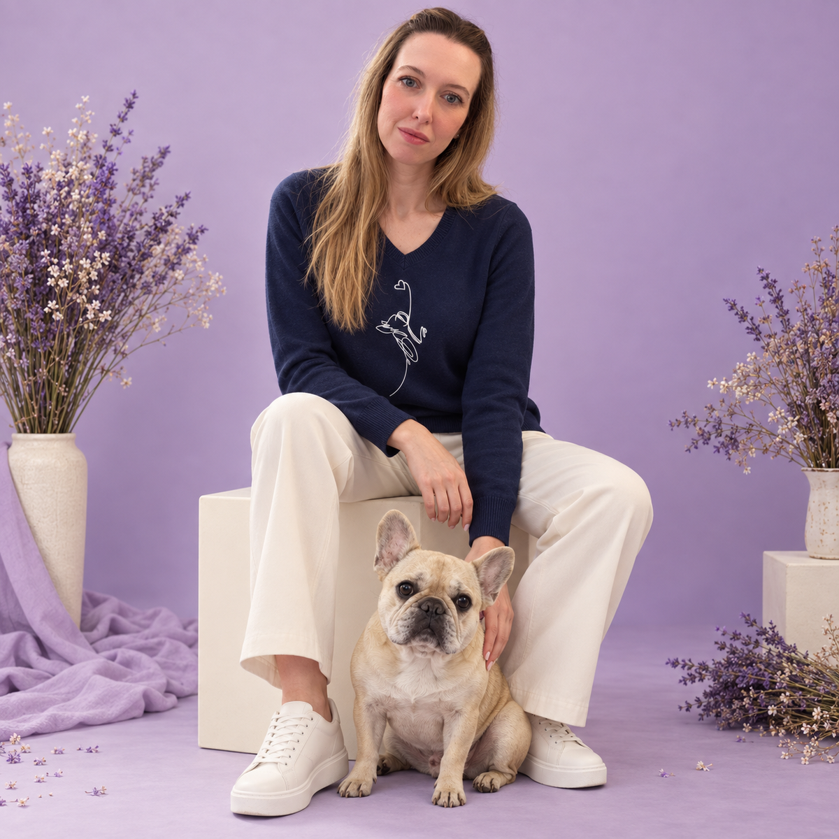 Maglioncino con collo a V blu navy – Linea Cuore