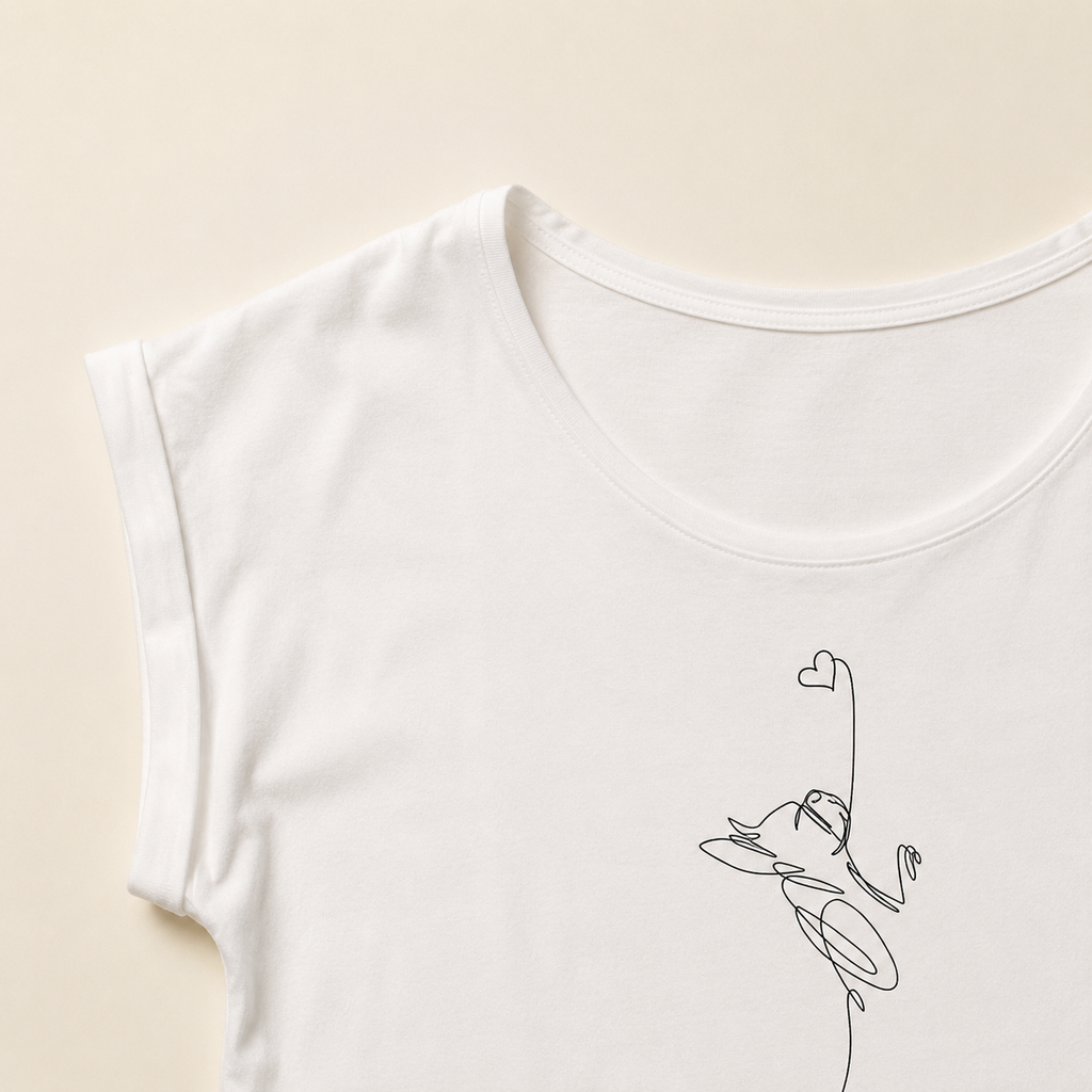 T-shirt bianca girocollo ampio “Linea cuore” in cotone organico