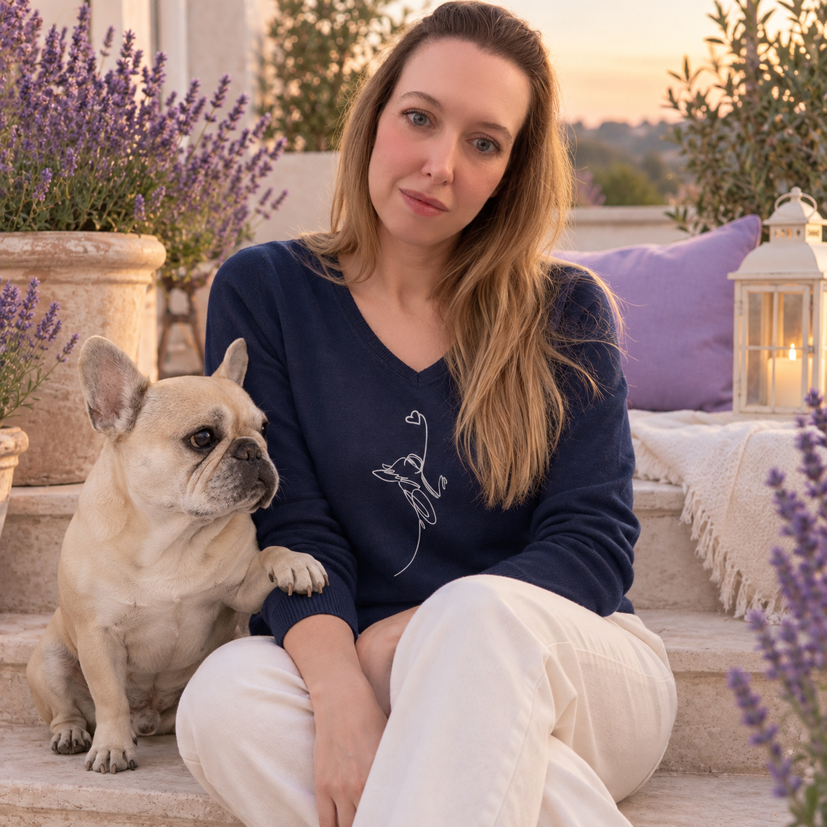 Maglioncino con collo a V blu navy – Linea Cuore