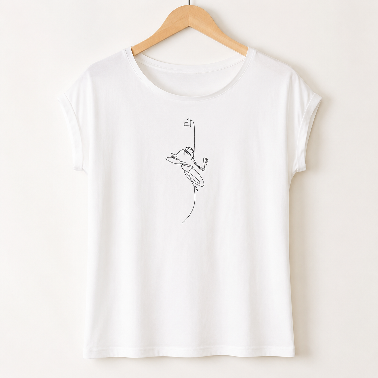 T-shirt bianca girocollo ampio “Linea cuore” in cotone organico