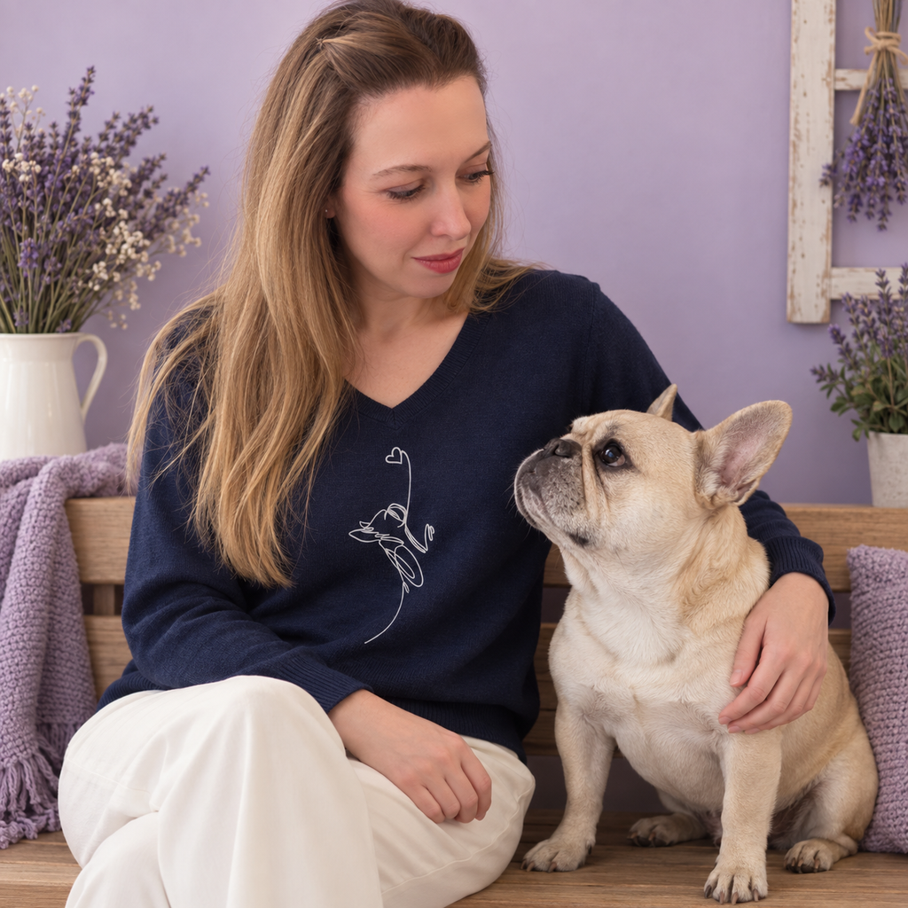 Maglioncino con collo a V blu navy – Linea Cuore