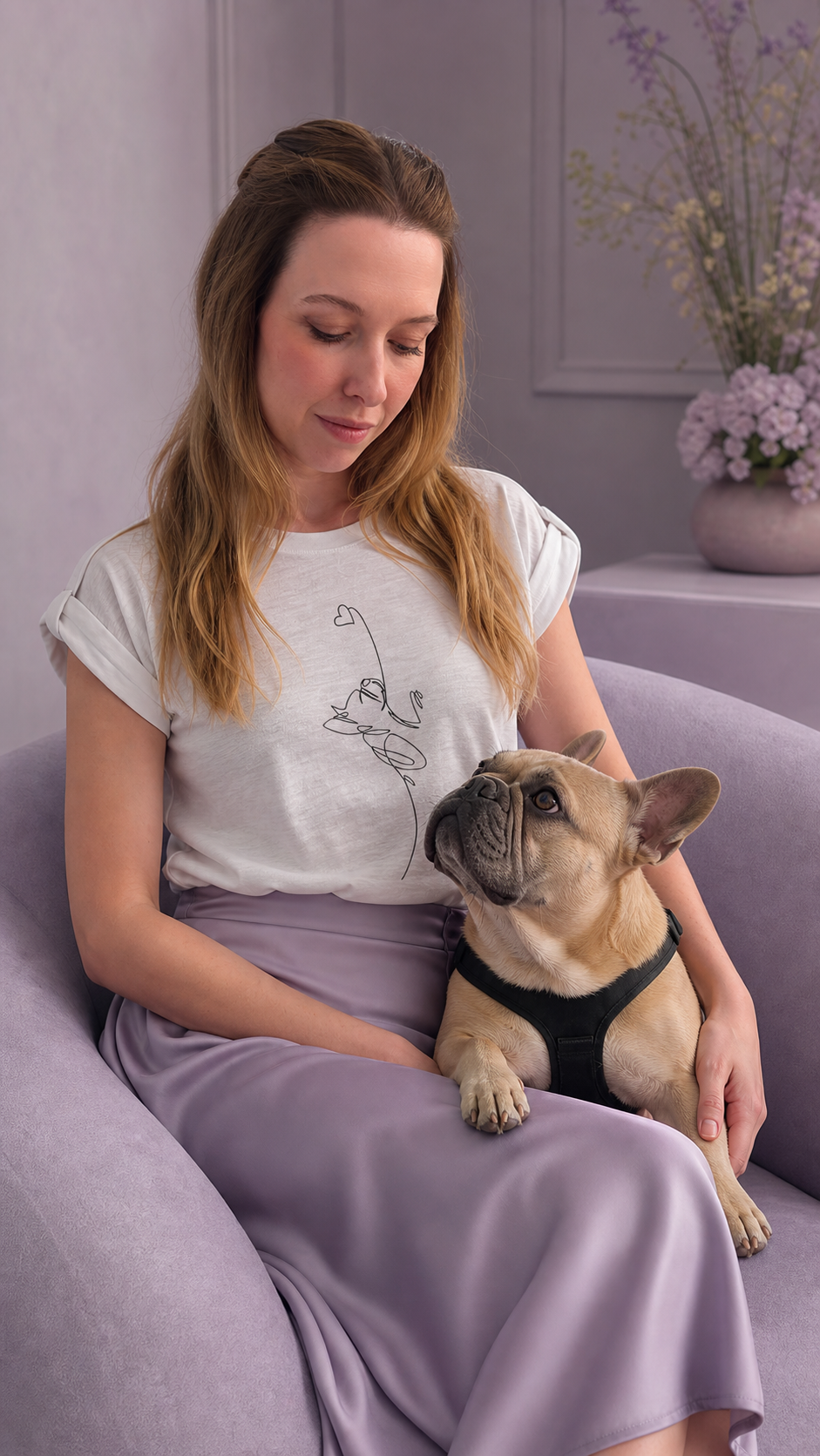 T-shirt donna in cotone con manica raccolta -  linea cuore