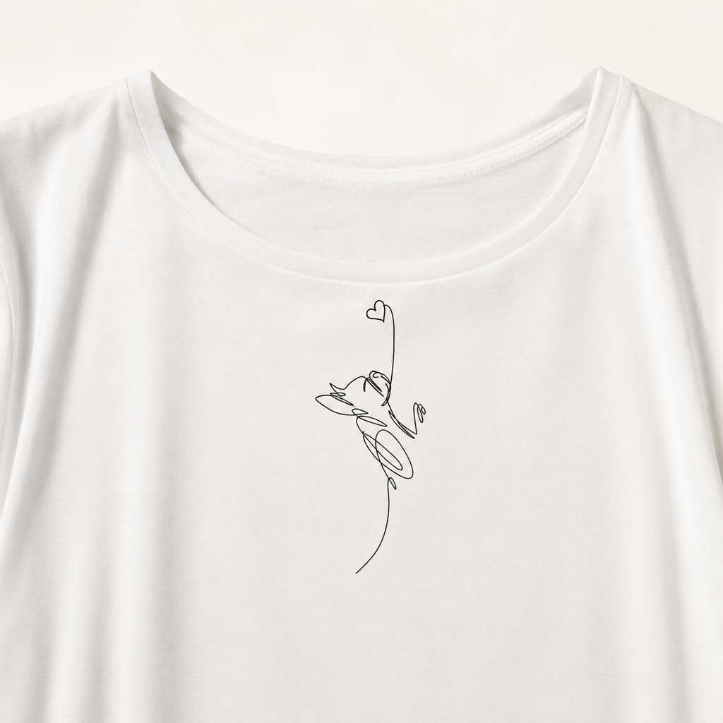 T-shirt bianca girocollo ampio “Linea cuore” in cotone organico