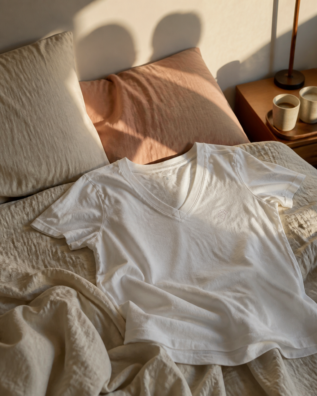 T-shirt bianca con scollo ampio  a V – Zampetta