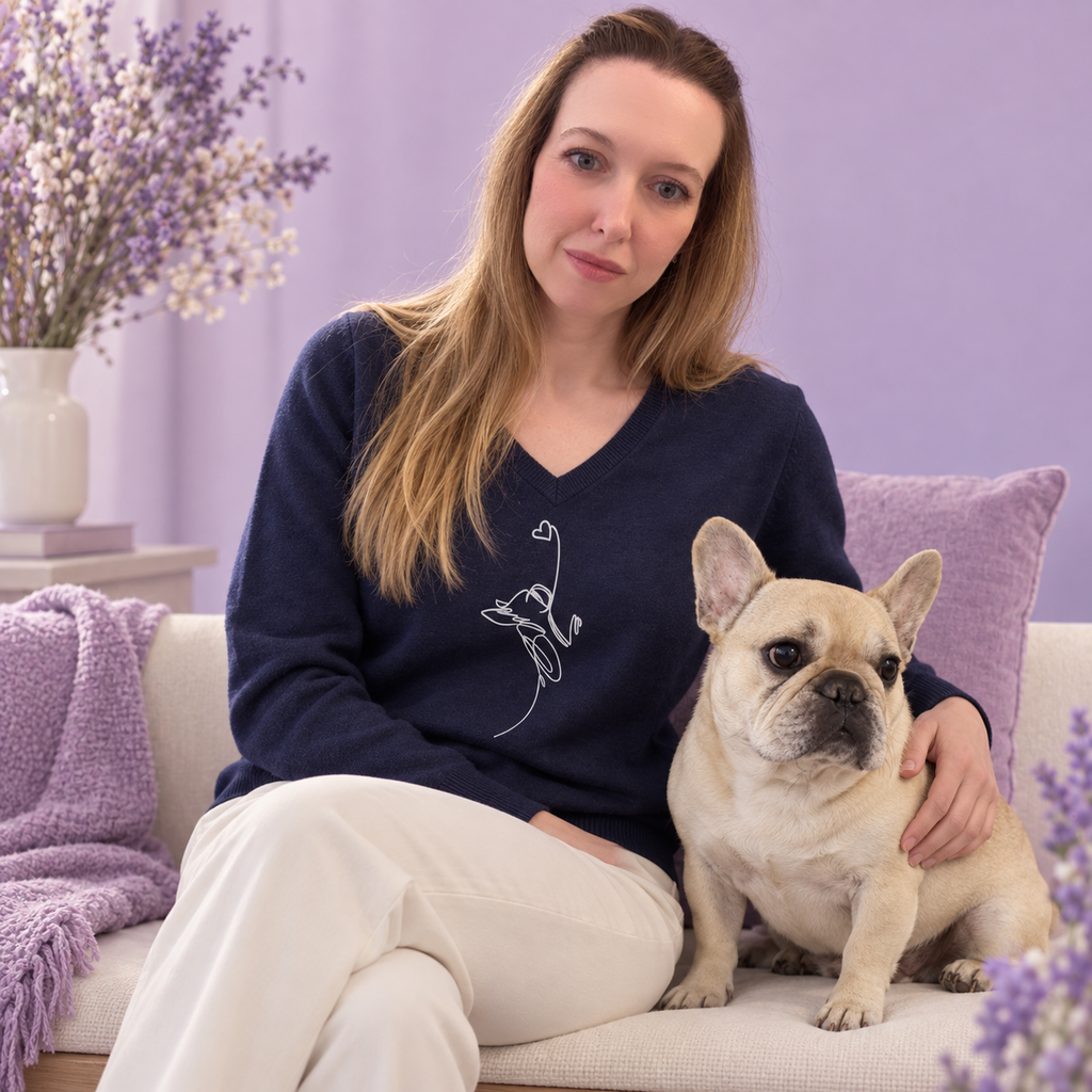 Maglioncino con collo a V blu navy – Linea Cuore