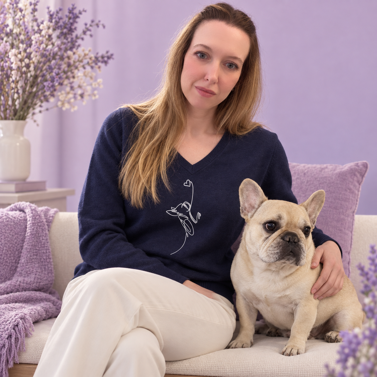 Maglioncino con collo a V blu navy – Linea Cuore