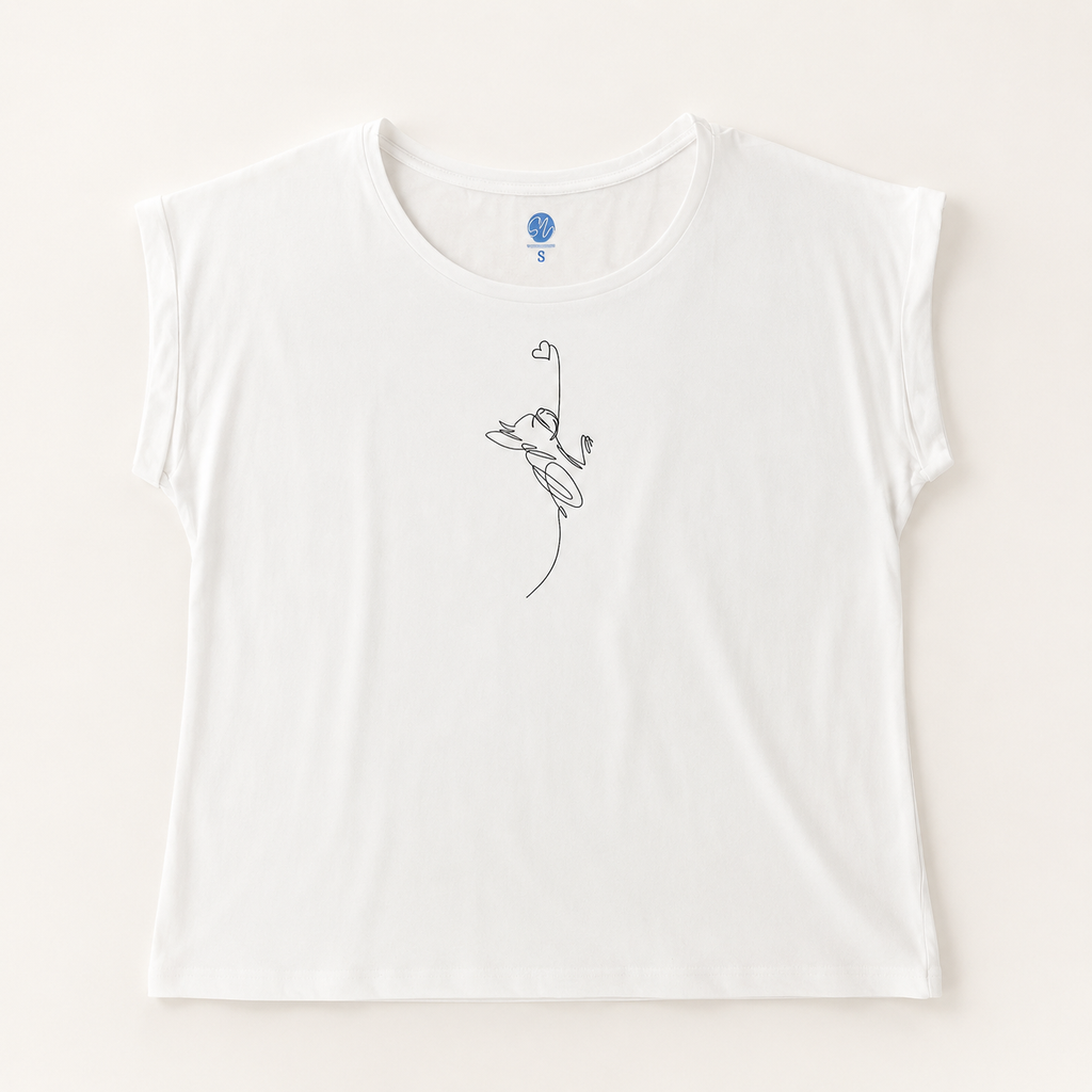 T-shirt bianca girocollo ampio “Linea cuore” in cotone organico