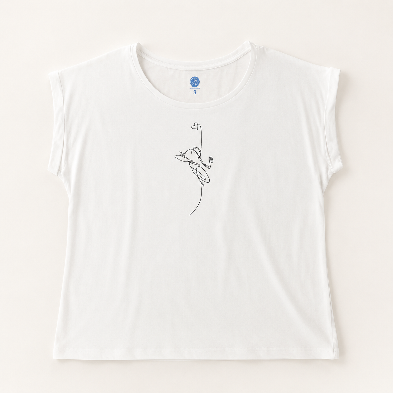 T-shirt bianca girocollo ampio “Linea cuore” in cotone organico