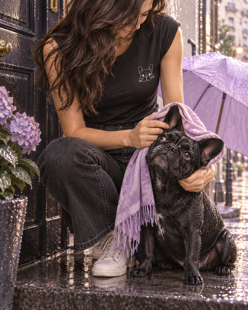 T-shirt donna nera in cotone linea Pulcino