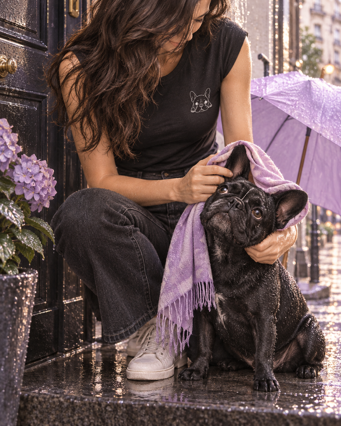 T-shirt donna nera in cotone linea Pulcino