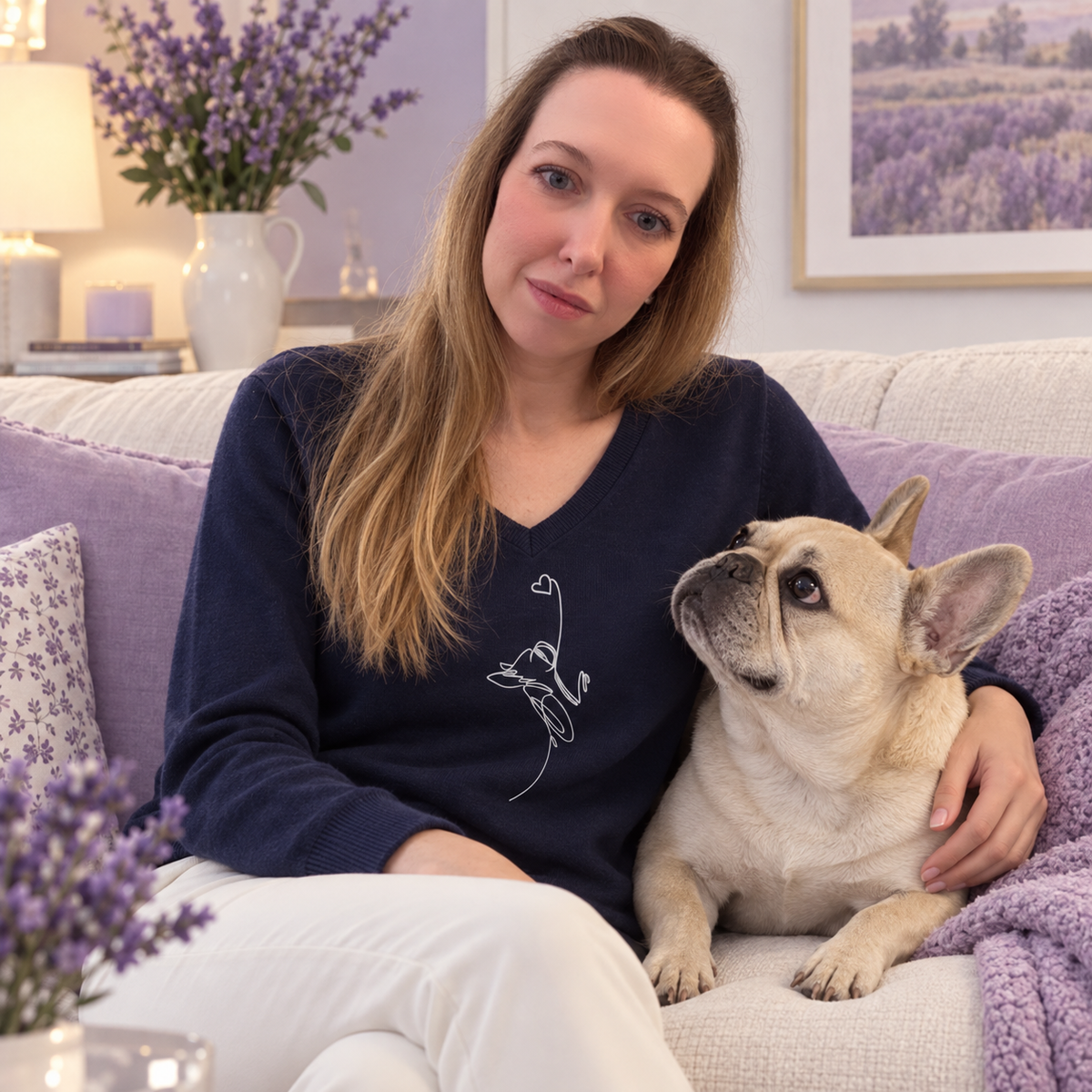 Maglioncino con collo a V blu navy – Linea Cuore