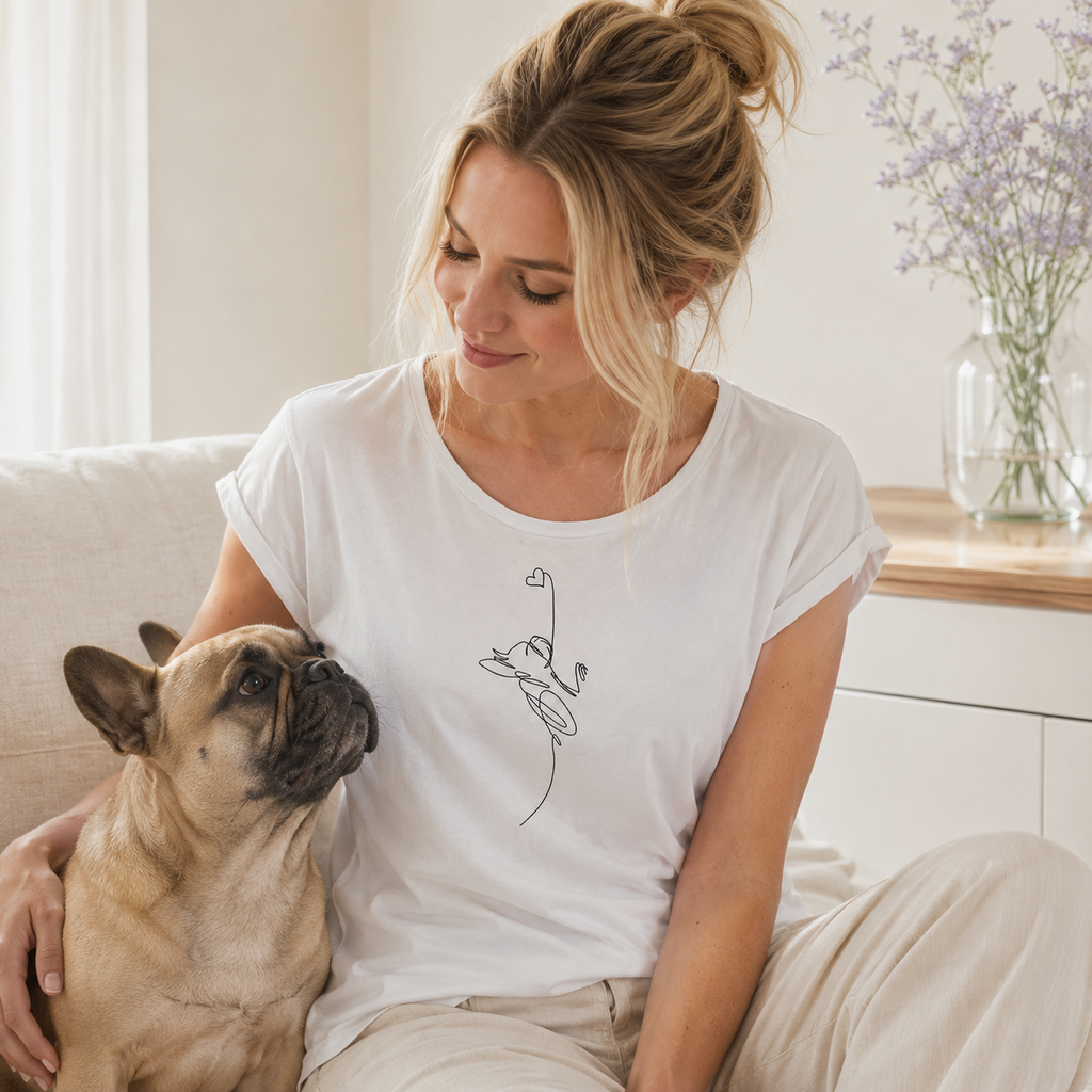 T-shirt bianca girocollo ampio “Linea cuore” in cotone organico
